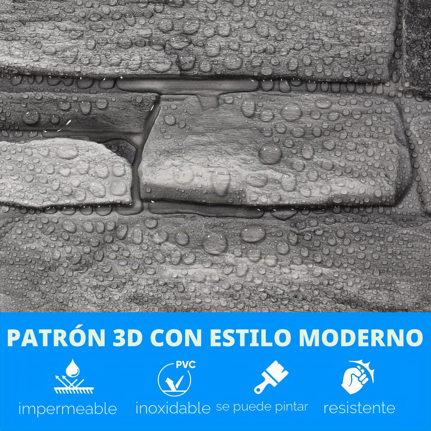 Paneles de pared de plástico PVC 3D decorativos azulejos revestimiento (Piedra Gris.)