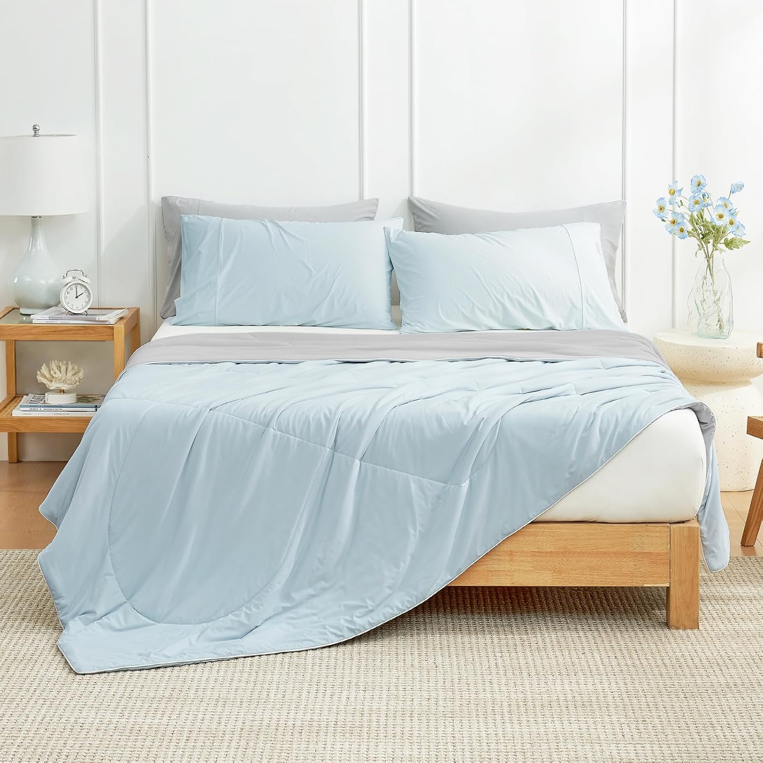 Cozy Bliss Cooling Comforter King Size, Cooling Blankets for Hot Sleepers and Night Sweats, Gray Blue Summer Comforter for King Size Bed, Breathable Soft Lightweight Silk Smooth - Image 2