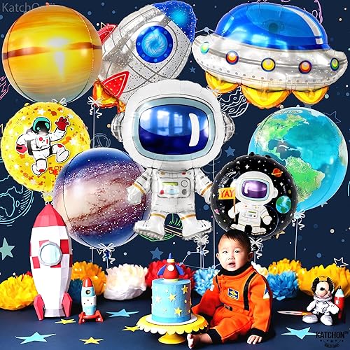 Miniatura 2 de KatchOn, Globos espaciales grandes de astronauta 37 pulgadas, paquete de 8 Globos espaciales para decoraciones fuera del espacio Globos del