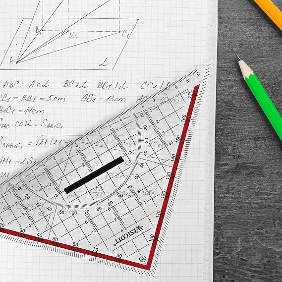 Westcott 22cm Protractor with Detachable Handle | Clear Plastic Protractor with Red Scale | Technical Scale and Protractor for School, College or Office | E-10142 00