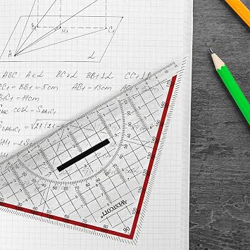Westcott 22cm Protractor with Detachable Handle | Clear Plastic Protractor with Red Scale | Technical Scale and Protractor for School, College or Office | E-10142 00