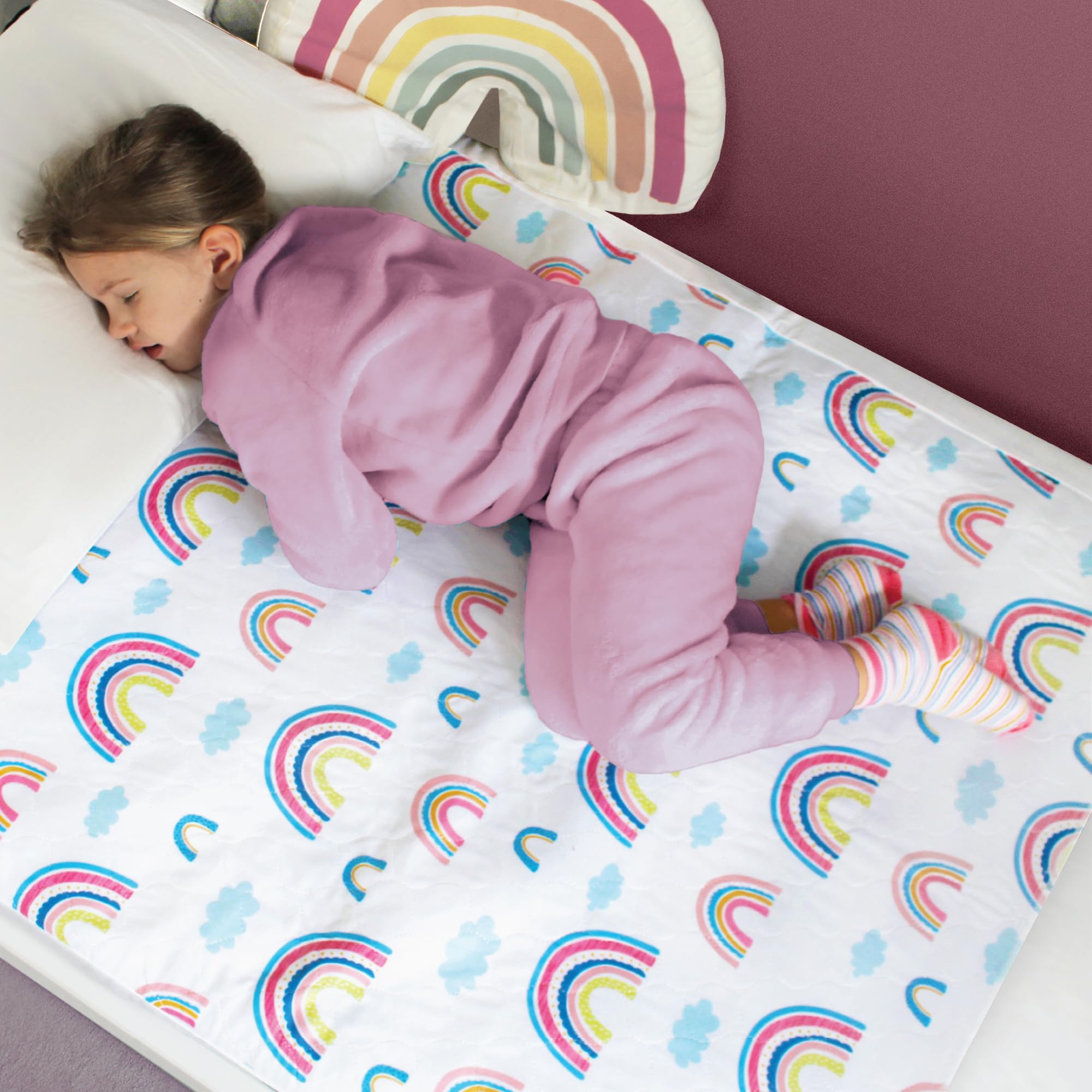 Hygge Sheets® Potty Training Bed Pads | 100% Waterproof | Bed Wetting Sheets for Single and Toddler Beds | Non Slip, Easy to Change at Night | Includes Free Children's E-Book | UK Brand | Rainbow
