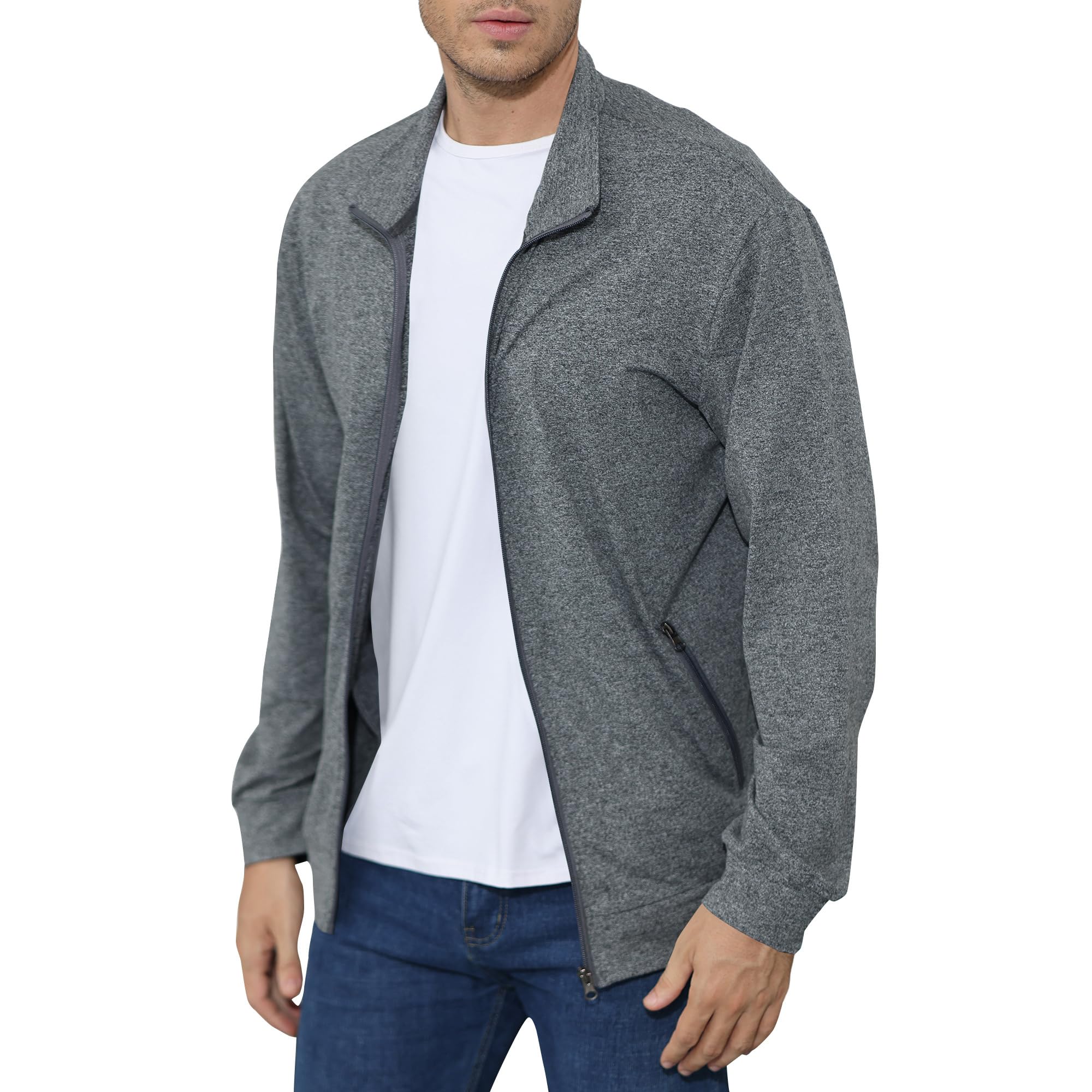 CTU Sudadera para hombre con cremallera completa, elástica, ligera, manga larga