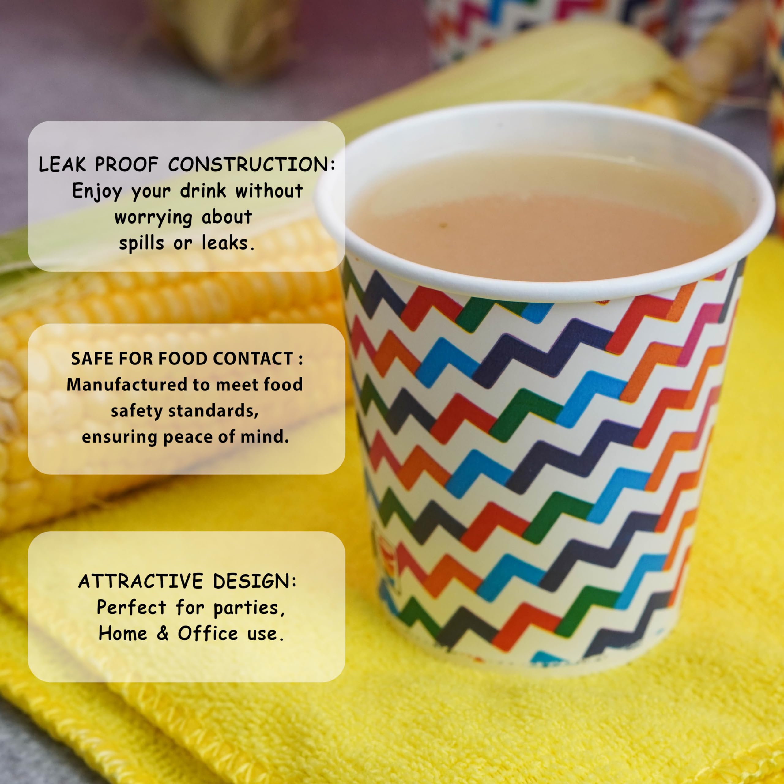 PARICOTT 200ml – 200 Cups | Zigzag Printed Paper Cups | Eco-Friendly Disposable Cups for Hot & Cold Beverages – Ideal for Tea, Coffee, Juice, Water, Cocktail, Party, Travel, Wedding, Events 2