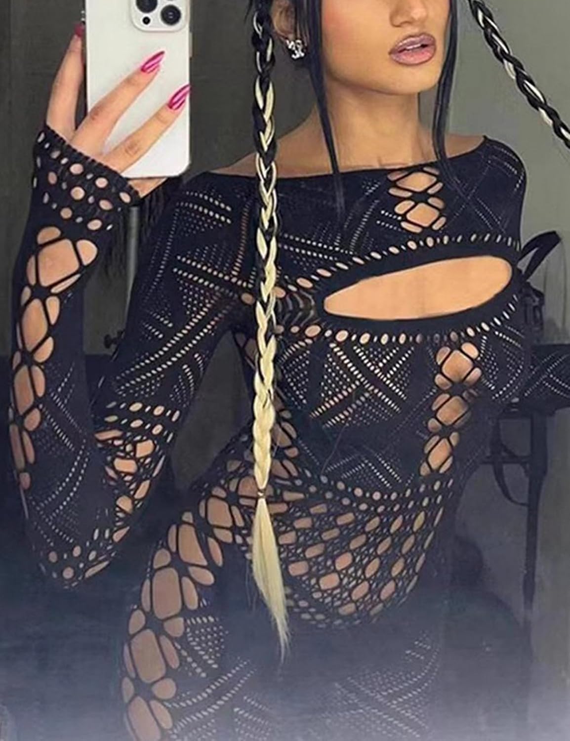 Sexy Fishnet Bodysuit for Women - Hollow Out Long Sleeve Jumpsuit | Club Wear, Party Outfits, Bodystocking(Black) - Image 3