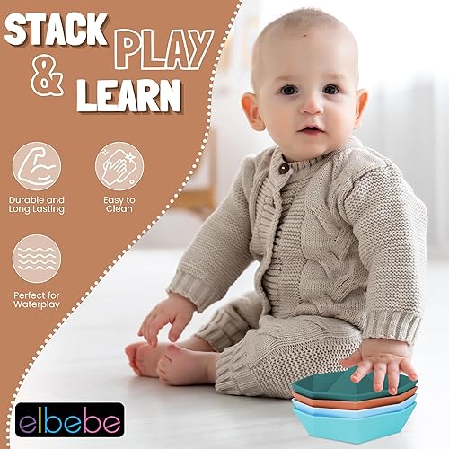 Miniatura 6 de elbebe Juguete de barco (juego de 4) - Juguetes suaves de baño para bebés, juguetes apilables de silicona, juguetes para niños pequeños, juguetes de