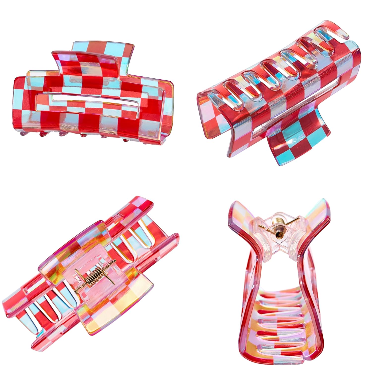 Checkered Hair Claw Clips, Acrylic Bright Multicolored Checker Barrettes for Women Ladies Medium Cute Non Slip Jaw Clip Strong Hold Claw Clamps Accessories for Thin Thick Hair (4 Pack) image 3