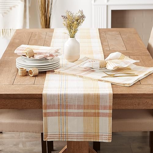 Miniatura 6 de DII Veranda Plaid Collection - Mantel decorativo de algodón para uso diario, camino de mesa, 14 x 108 pulgadas