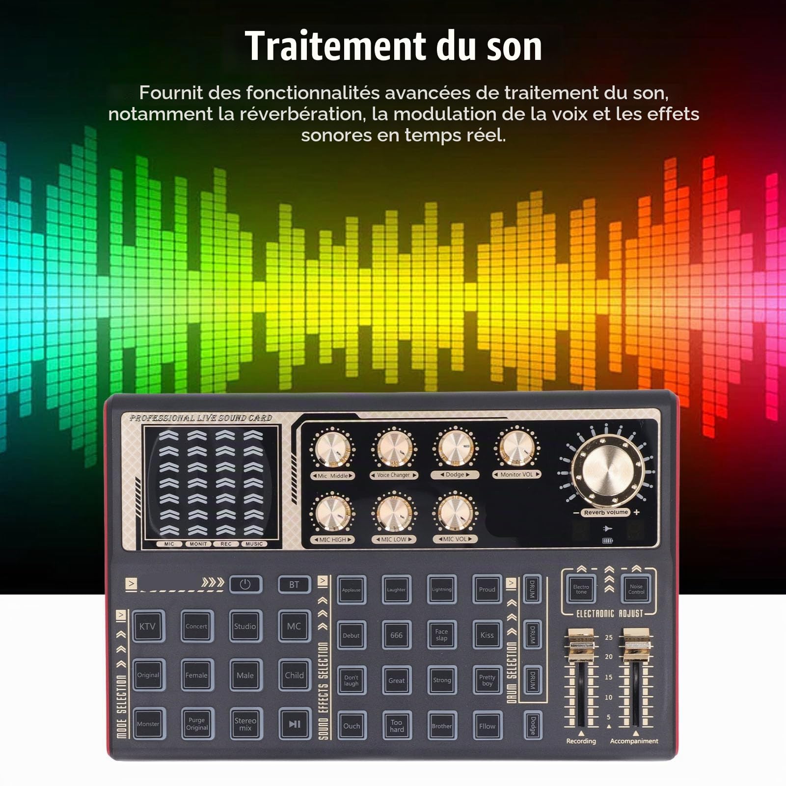 Changeur de Voix de Carte Son en Direct, Effets Sonores de Table de Mixage Audio Portable, Cartes Son Externes pour L'enregistrement en Streaming en Direct et les Jeux