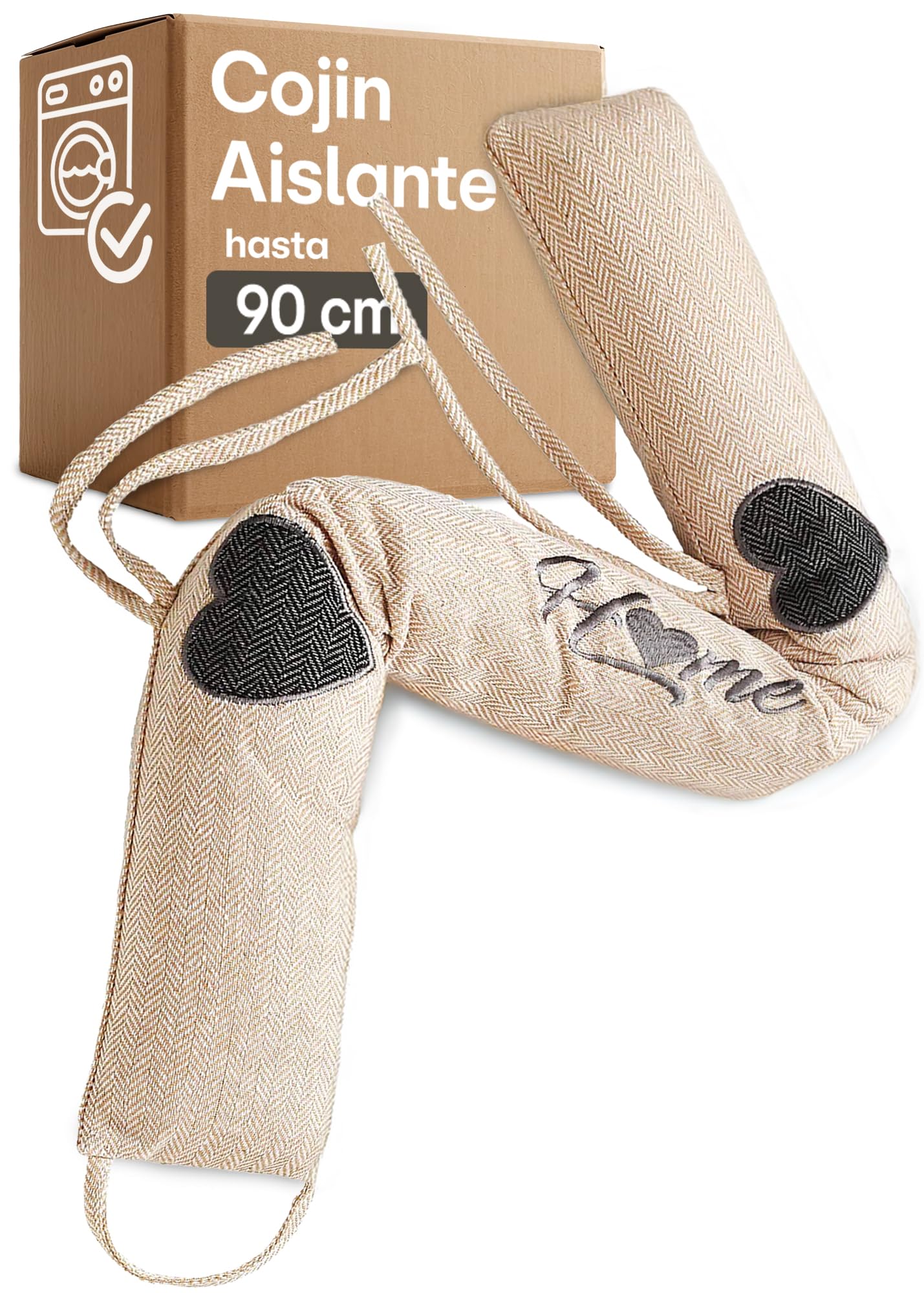 Burlete Protector contra Frío y Viento 90 cm - Lavable - Ahorra Energía - Extra Pesado - para Puertas y Ventanas - Beige