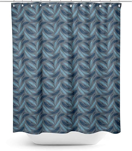 S4Sassy Cortina de ducha de baño repelente al agua de hojas de palma azul con ganchos de anillos de rodillo, 60 x 75 pulgadas