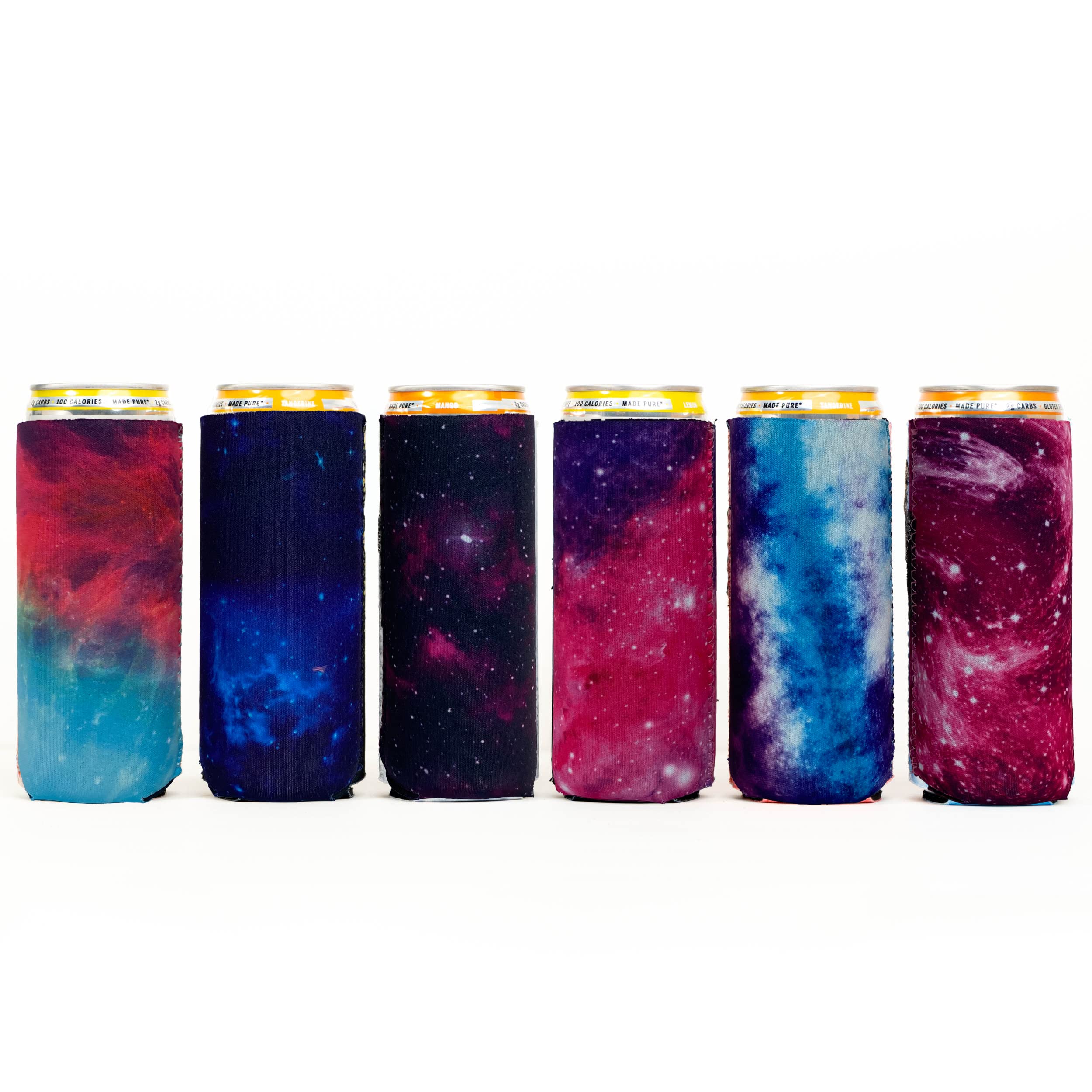 Baxendale Tall Can Sleeve for Slim Can and Tall Beer Cans - Set of 6 12oz Skinny Insulated Cooler Sleeves to Keep Drinks Cold - Compatible with Truly, Michelob Ultra, Seltzers, Redbull (Galaxy)