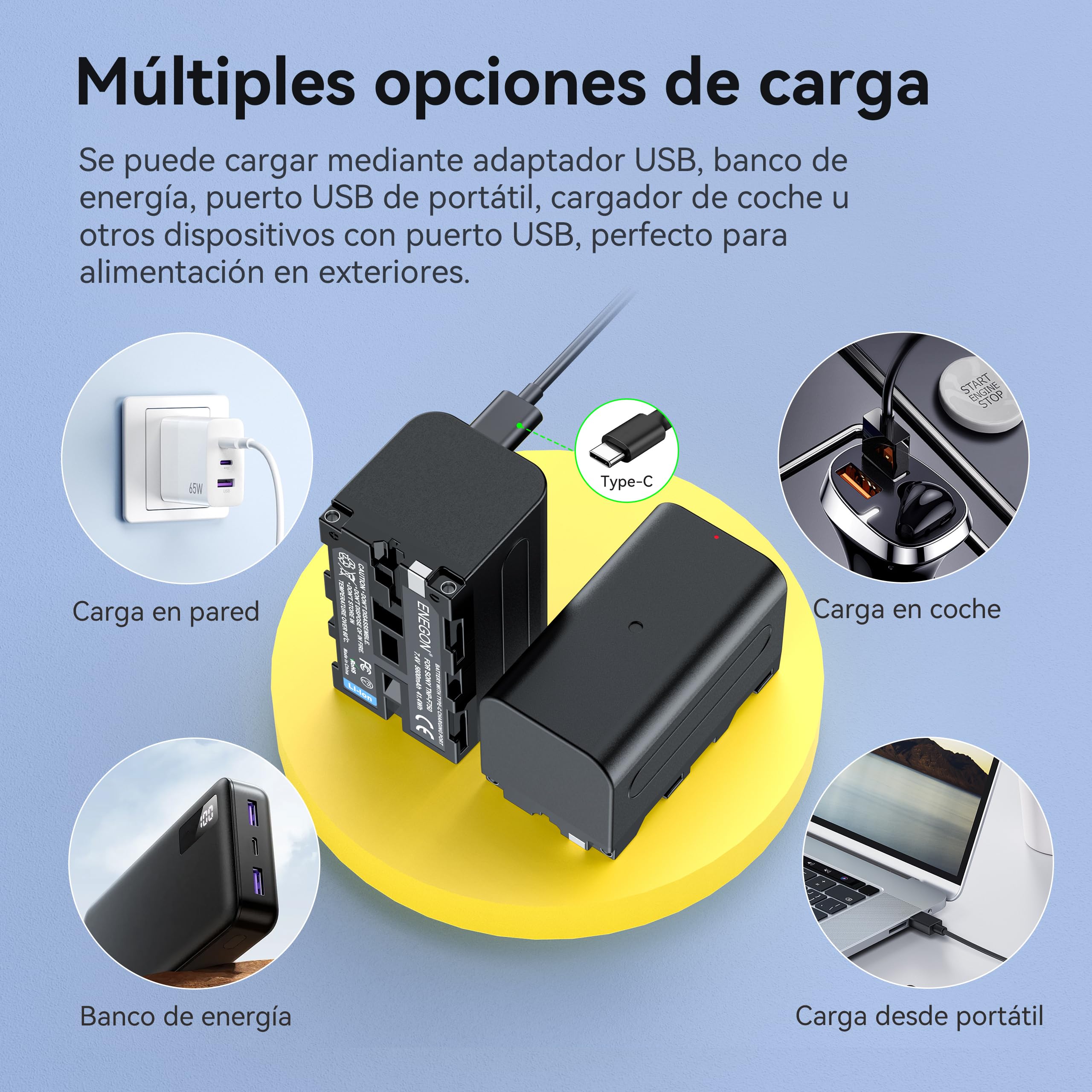 ENEOGN NP-F750 Baterías de Repuesto USB-C con Carga Directa de 5600mAh (Paquete Doble) para NP-F750, Compatibles con Sony CCD-TRV815, DCR-TRV9, CCD-TR3, CCD-TRV82, DCR-TRV900, CCD-TR3000, CCD-TRV85.
