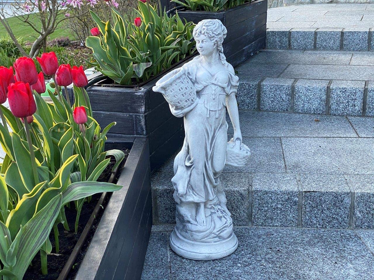 gartendekoparadies.de Frauen-Statue Sommer, Steinfigur, H. 69 cm, 20 kg, Grau, frostsicher aus Steinguss für Außenbereich