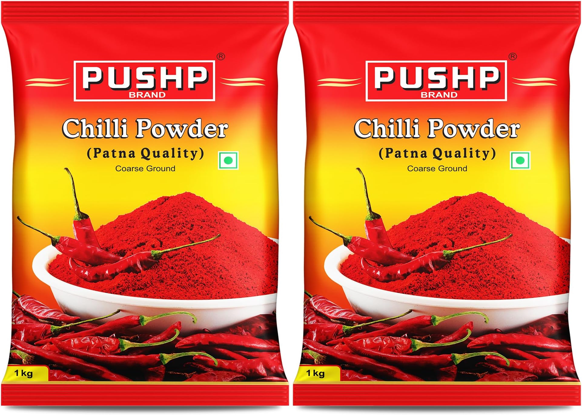 Pushp Brand Coarse Ground Red Chilli Powder (1kg Pack of 2)
