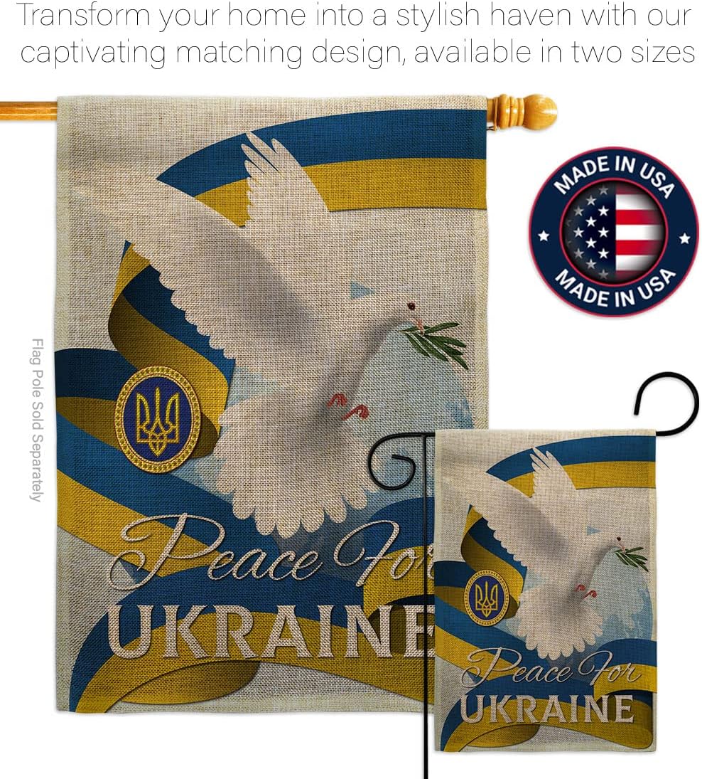 Ukraine Flag Peace for Ukraine Burlap House Flag Support Cause Stand with Ukrainian Decoration Banner Small Garden Yard Gift Double-Sided, Made in USA
