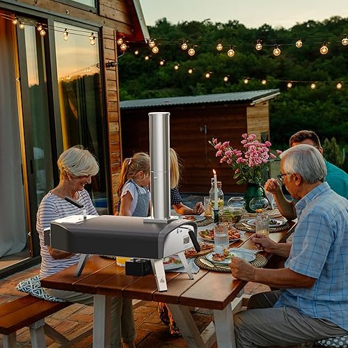 Miniatura 8 de Mimiuo Horno de pizza para exteriores, horno de pizza de carbón de leña de 12 pulgadas con piedra giratoria redonda para pizza, estufa de pizza