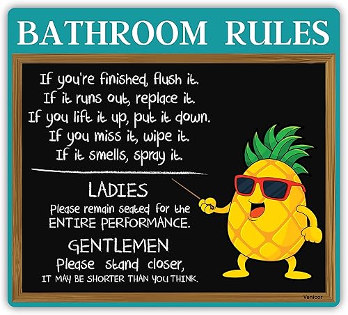 Venicor Decoración de baño de piña 12 x 13 pulgadas Aluminio Regalos de piña para mujeres Divertidas reglas de baño Toallas de piña, alfombras