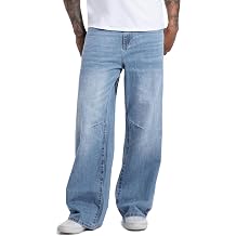 MZNBURAM Mens Non-Stretch Loose Fit Wide-Leg Super Baggy Long Jeans Denim Pants