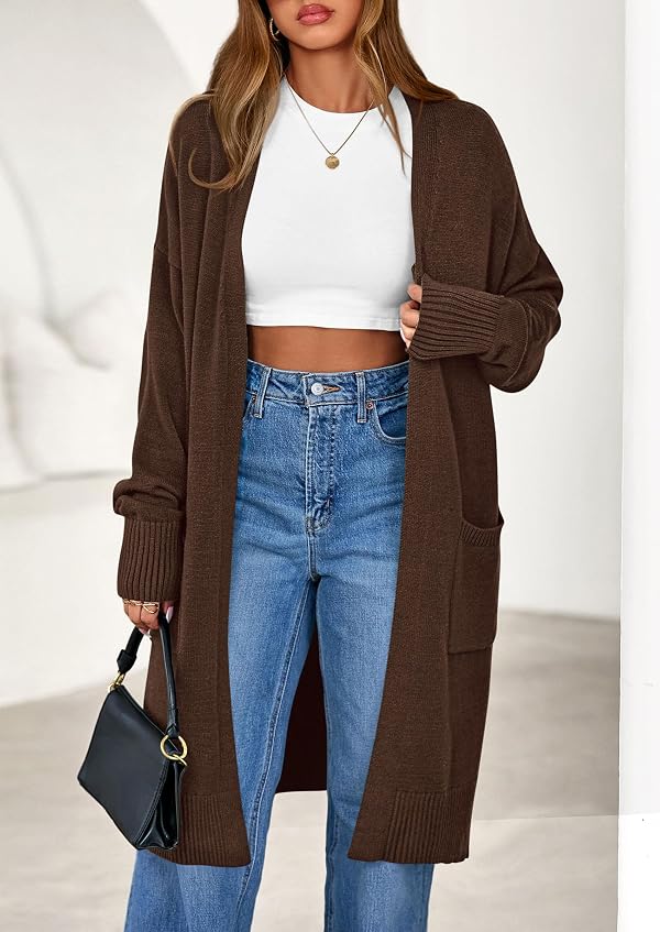 PRETTYGARDEN Women's Oversized Open Front Long Knit Cardigan,Brown,XXL by PRETTYGARDEN - Used condition - Image 7