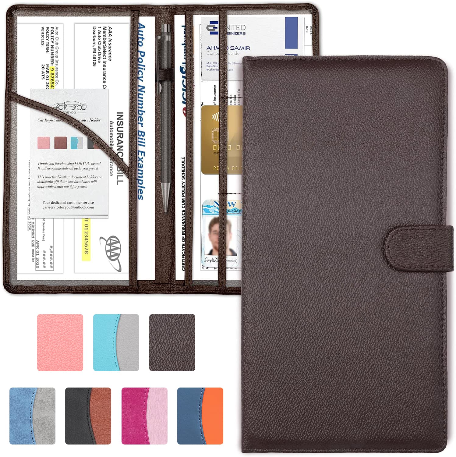 foryou Car Registration and Insurance Holder with Magnetic Closure Auto Truck Document Vehicle Glove Box Paperwork Organizer Wallet