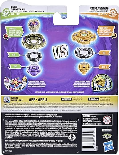 Miniatura 4 de Beyblade Burst Surge Dual Collection Pack Hypersphere Dusk Spryzen S5 y Slingshock Force Wolborg Spinning Top Toys - 2 camisetas de juego de batalla