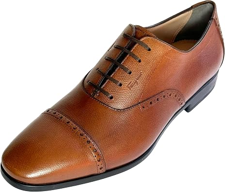 Ferragamo Genuine Riley Brown Leather Cap Toe Embossed Signature Oxford Mens Dress Shoes Salvatore