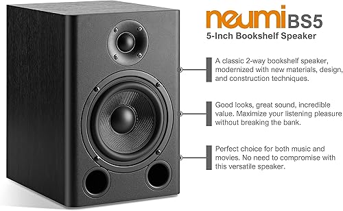 Miniatura 2 de NEUMI BS5 - Altavoces pasivos para estantería, woofer de 5 pulgadas, tweeter de 1 pulgada, madera oscura, 1 par (renovado)