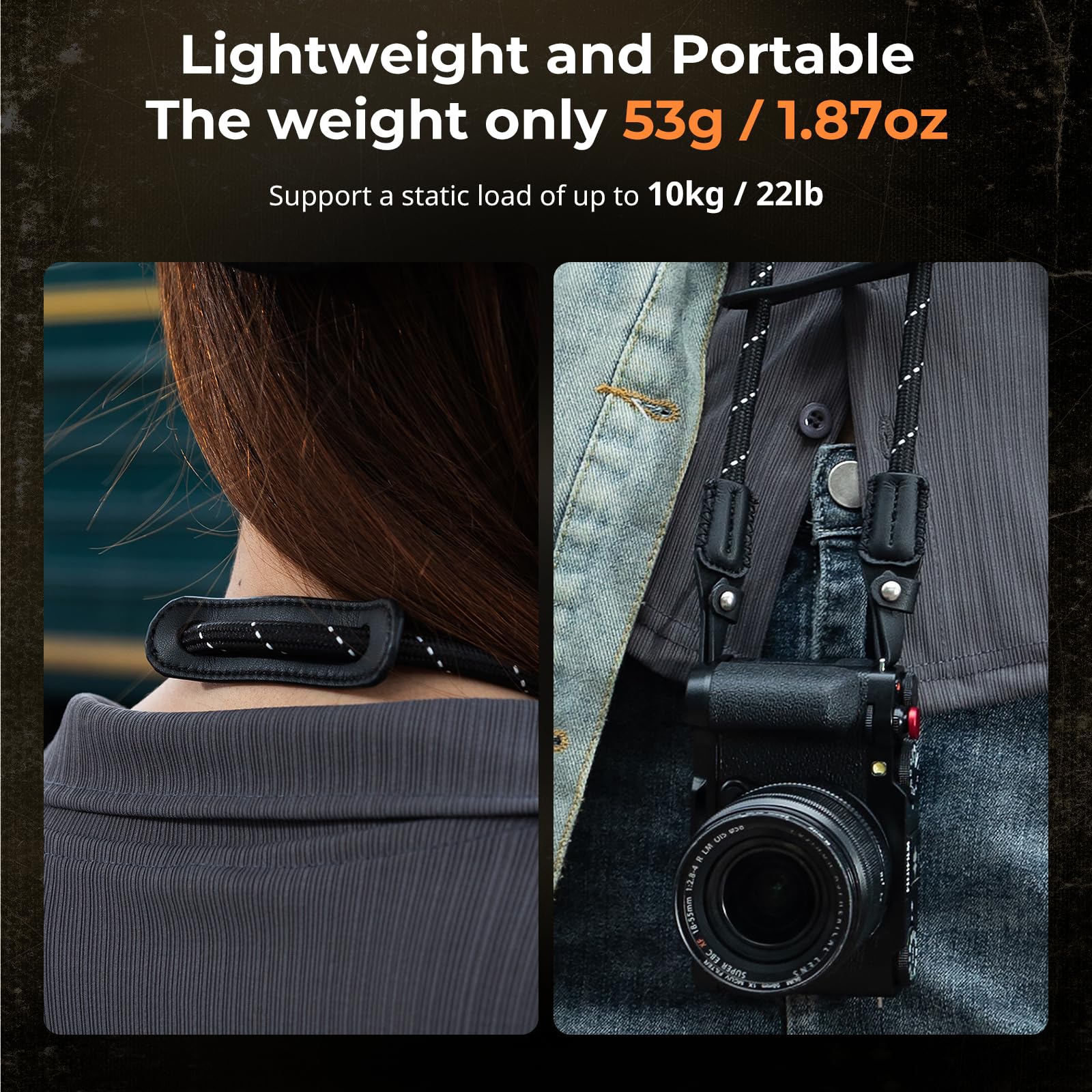 SMALLRIG Bandoulière pour appareil photo, Tressée Réglable avec Joint Torique et Coussinet en Cuir pour Appareil Photo Reflex Numérique ou sans Miroir, Noir - 4882