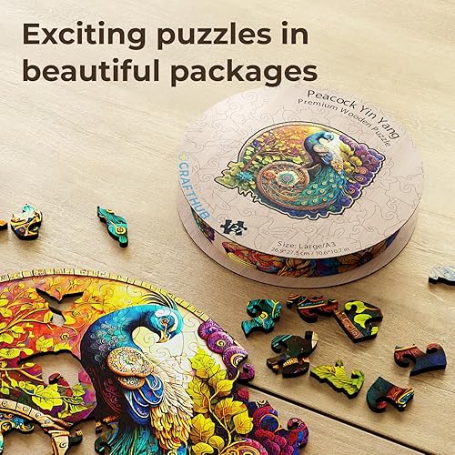Miniatura 7 de CRAFTHUB Rompecabezas de Madera de Animales para Adultos A3 Pavo Real Yin Yang con 127 Piezas Rompecabezas con Formas de Animales Únicas 10.6" x