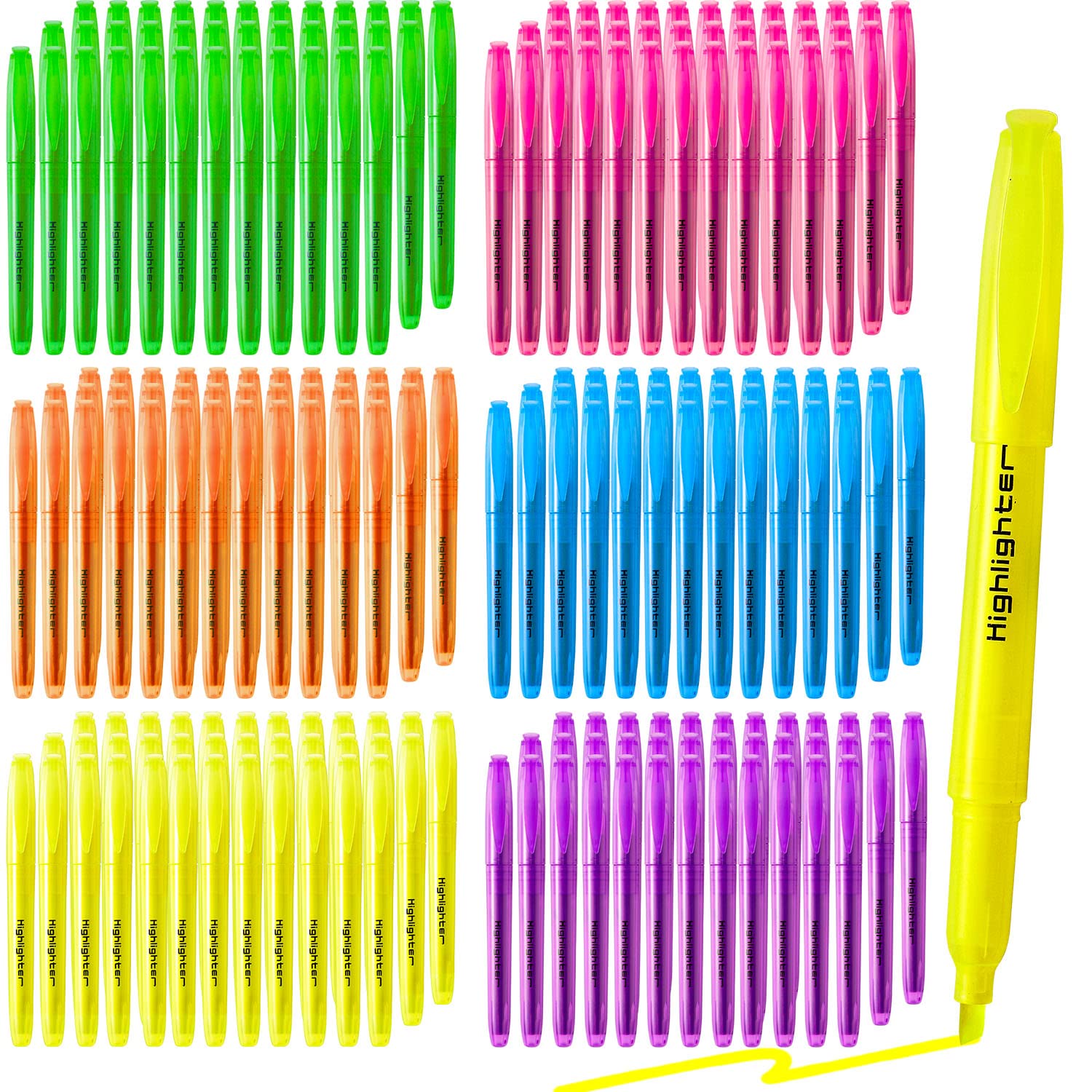 Textmarker, verschiedene Farben, Keilspitze, mehrfarbig, Textmarker-Set, schnelltrocknender Stift, Textmarker für Klassenzimmer, Schule, Zuhause, Büro, 270 Stück, 6 Farben, 270 Stück