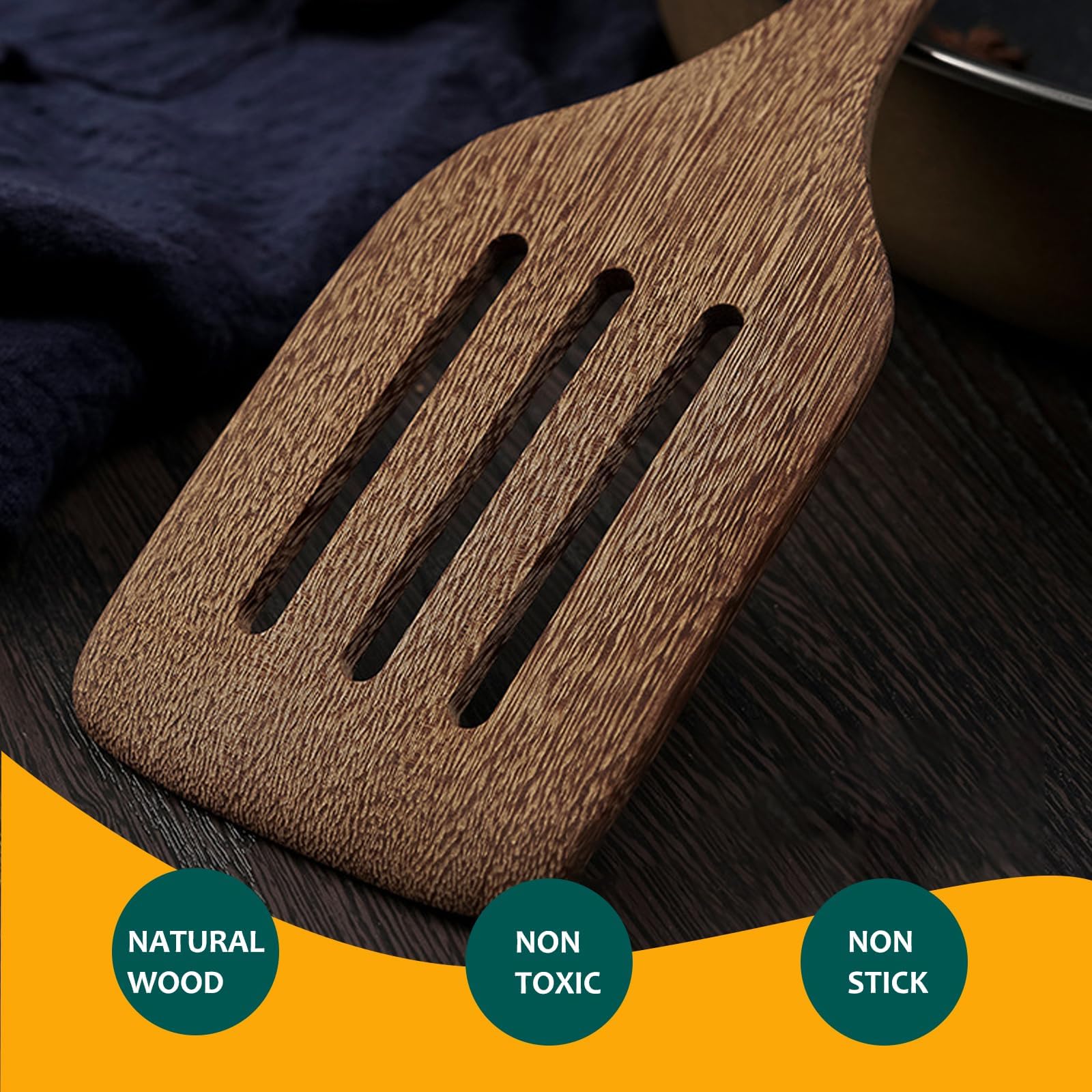 Cobee 2 Stuks Houten Spatels voor Pannen - 33 cm Lange Handgreep - Kooklepel en Grote Spatel voor het Koken - Keukenspatel met Lange Handgreep