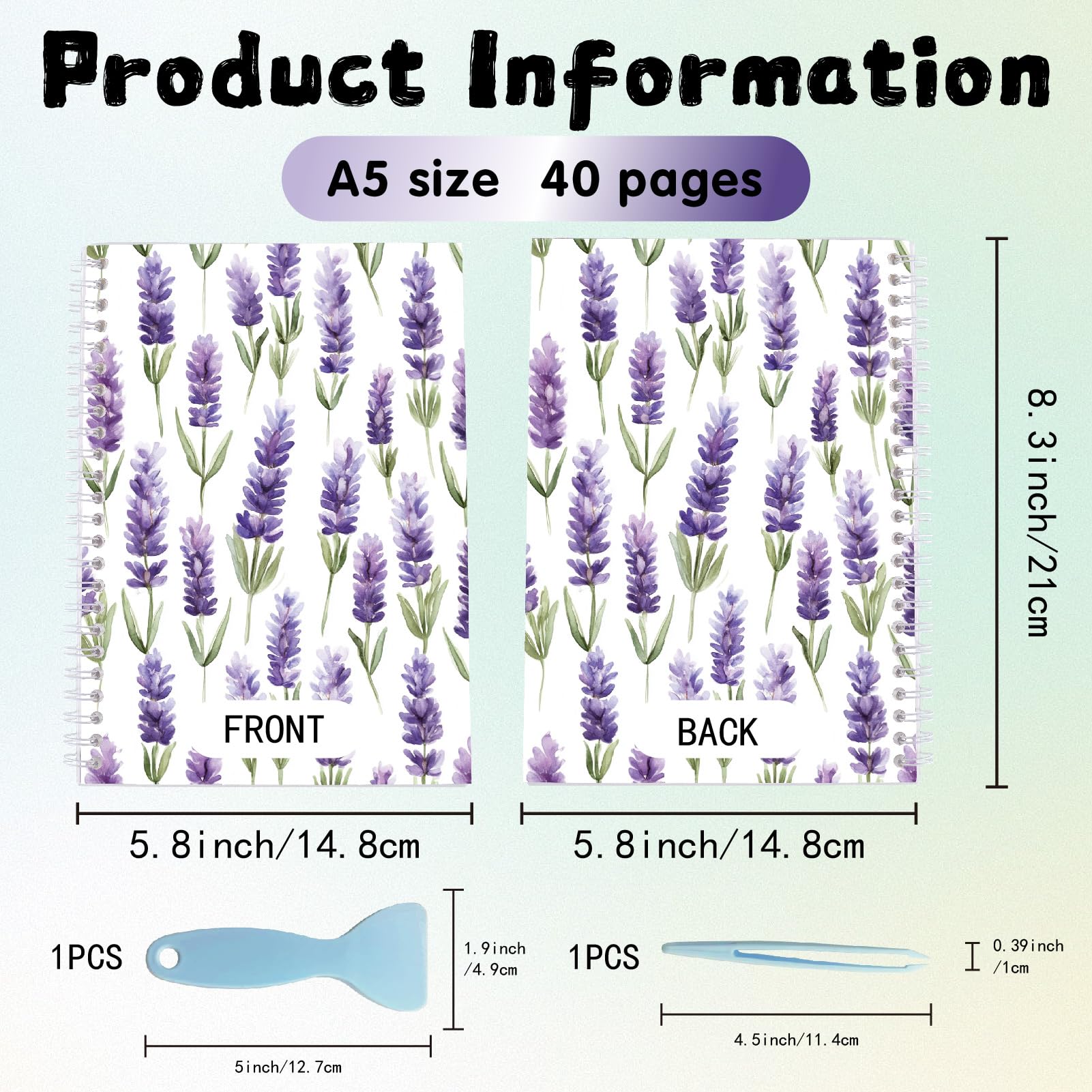 CRASPIRE 40 Sheets Sticker Collecting Book Reusable Sticker Organizer A5 Release Paper Waterproof Purple Flower Floral Blank Storage Holder Album with Scraper and Tweezer for Storaging Labels Keeper - Image 2