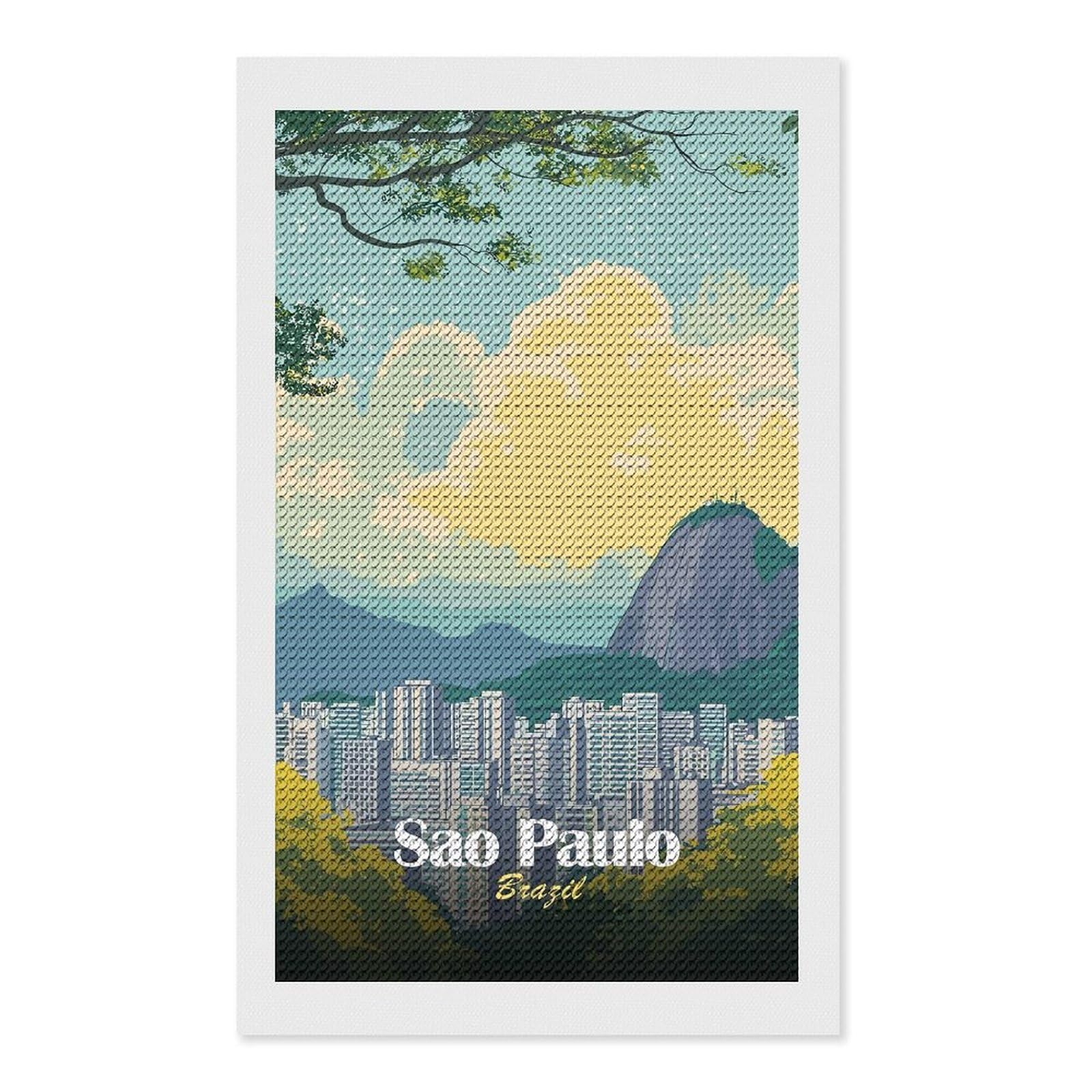 Junmoney Sao Paulo, Brazil Cityscape Illustration Diamond Painting Kit 12"x20", Festive Craft Gift, Bedroom Decor, Full Kit Included, Creative Gift Idea