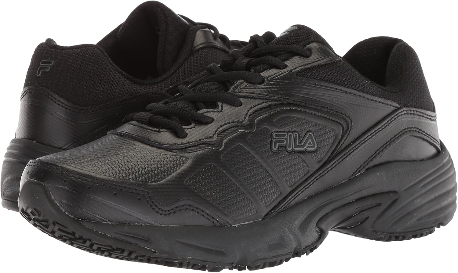 Fila Womens Memory Runtronic Slip Resistant Work Shoe 7.5 Black/Black/Black
