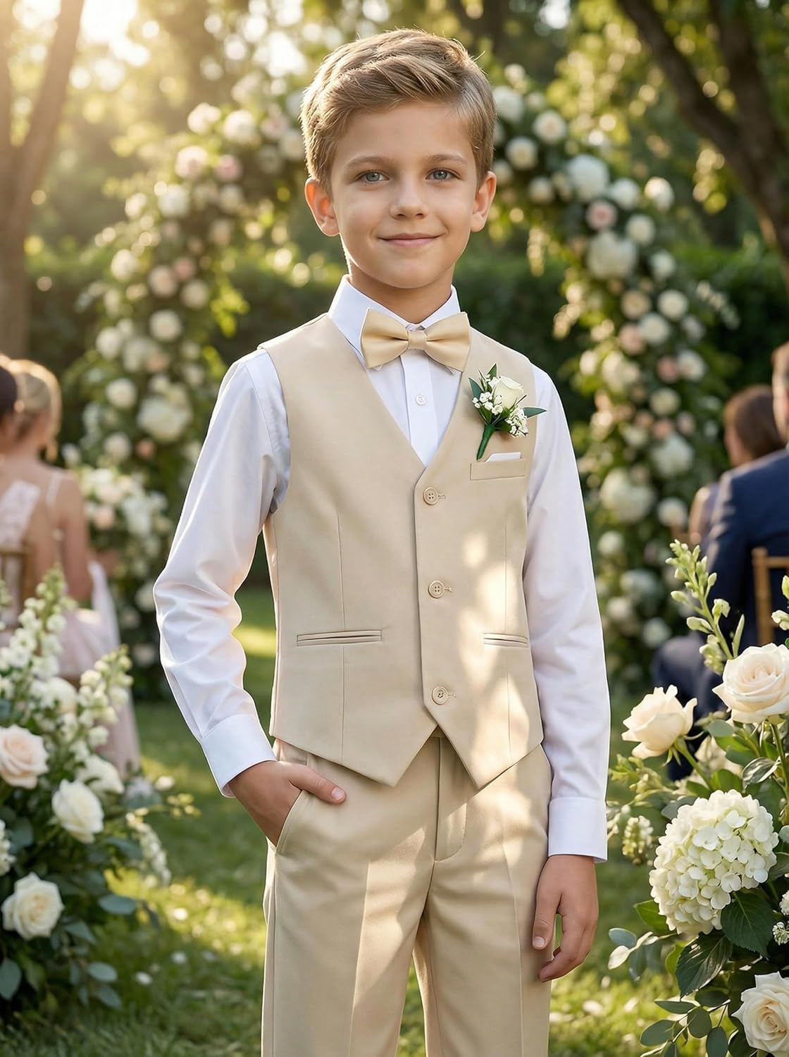 Boy's 5-Piece Suit, Boys' Formal Suit Set with Vest Pants and Tie, Boys Formal Dresswear Vest Set, Toddler Boy Vest Set