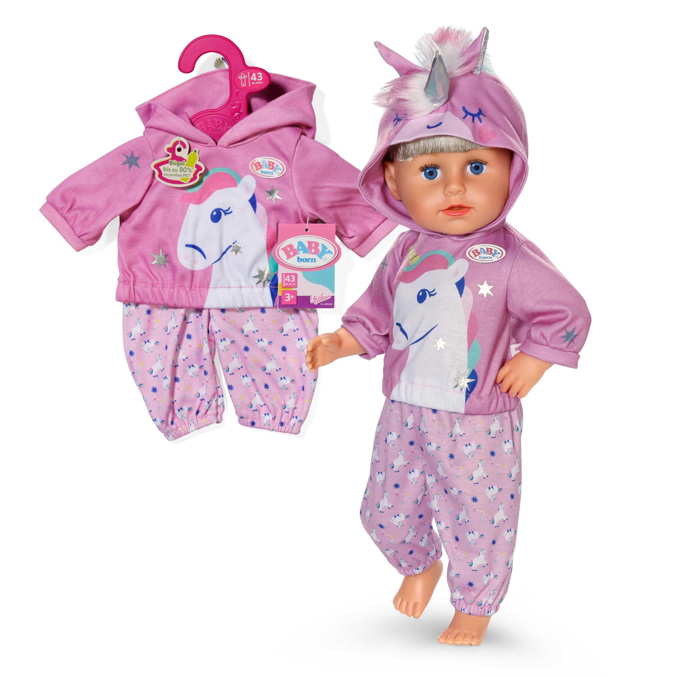 BABY born Einhorn-Outfit - Set aus Hoodie & Hose - Puppenbekleidung für Puppen der Größe 43cm - Hochwertiges Puppenzubehör - Geeignet für Kinder ab 3 Jahren
