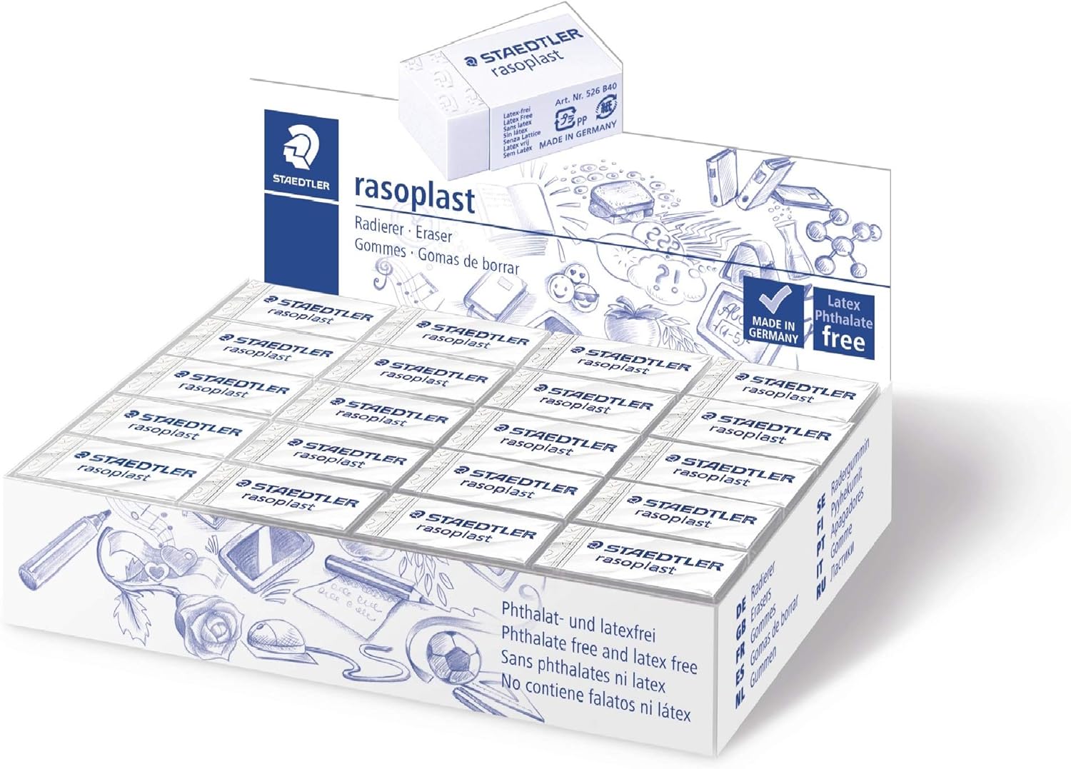 Staedtler Rasoplast High Polymer White Eraser, Box of 40, 526 B40 : Office Products
