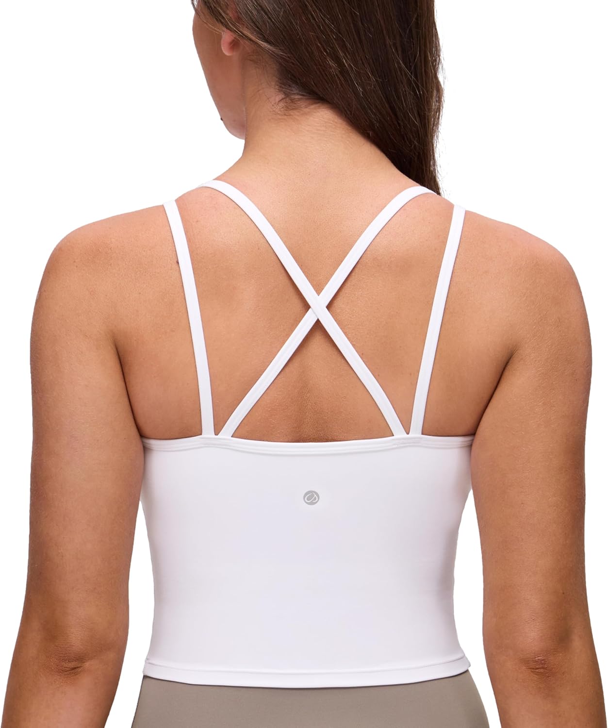 CRZ YOGA Butterluxe Cross Back Crop Tank Tops for Women - V Neck Padded Spaghetti Straps Yoga Strappy Longline Sports Bras