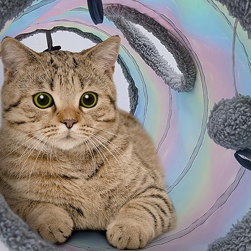 Miniatura 4 de Túnel para gatos, túneles de 2 vías para gatos de interior con 2 bolas de juguete, cueva para gatos Peekaboo, tubos plegables y túneles para gatos,