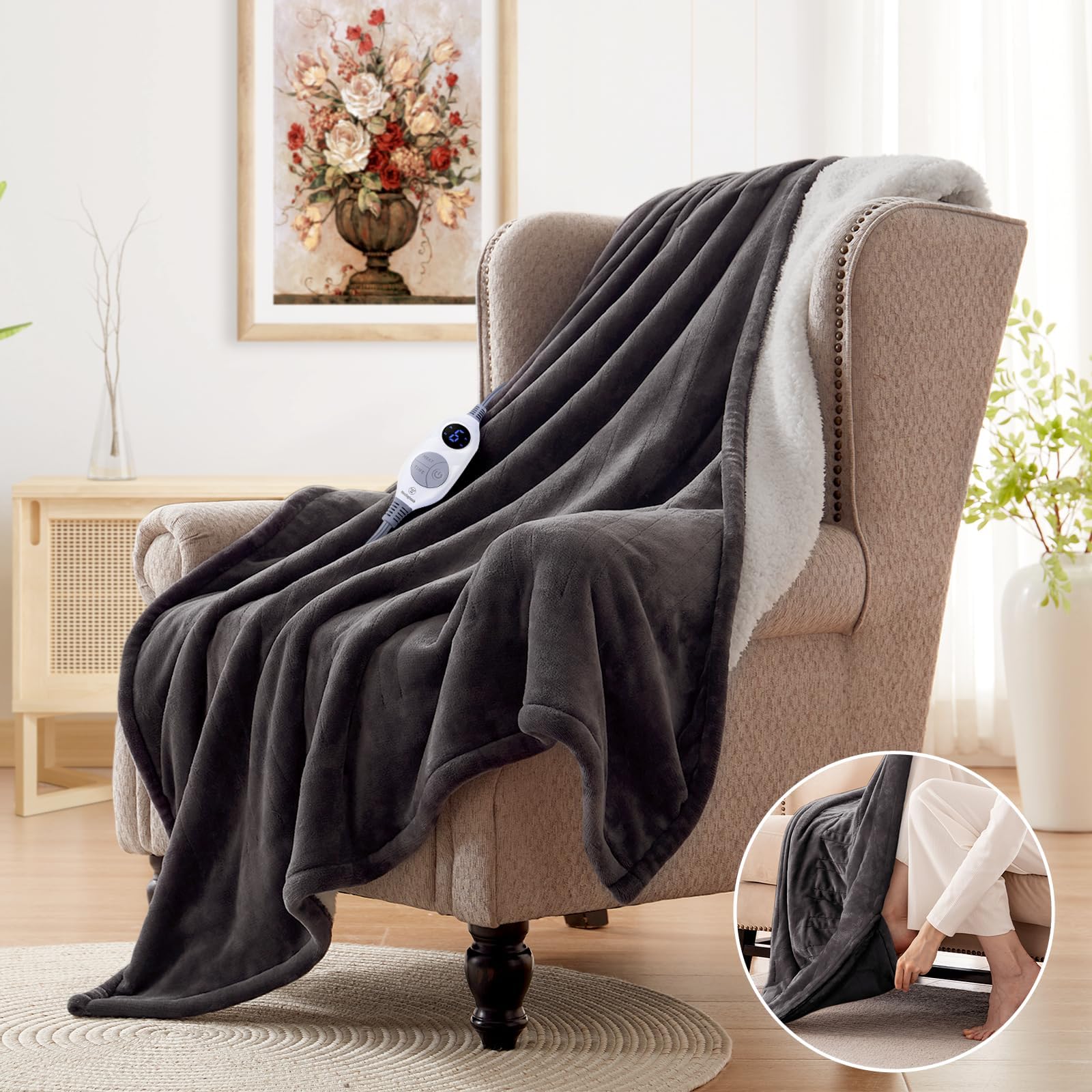 Brookstone Ultra Soft Plush Electric Heated Throw 4Heat
