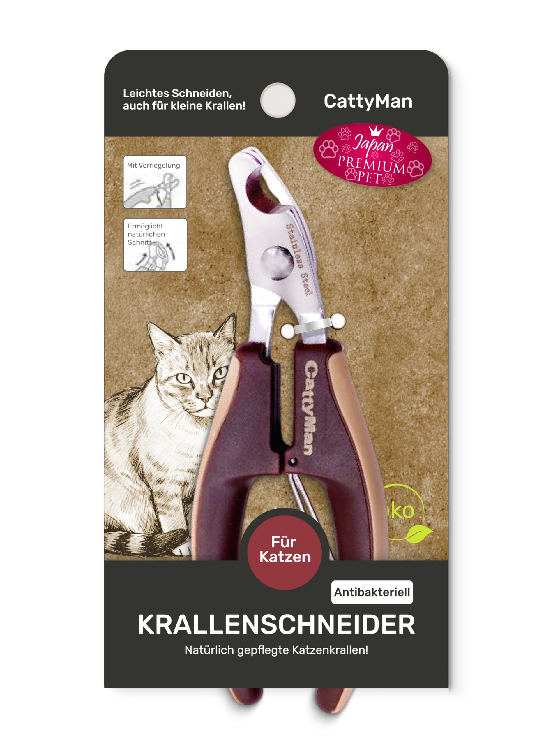 Anatomische Krallenschere & Massagegerät für Katzen | Gebogene 25° Klingen, Soft-Action-Feder & Sicherheitsverschluss | Rutschfeste Griffe | 3-in-1 Massage: Entspannung, Lymphdrainage & Sportmassage |