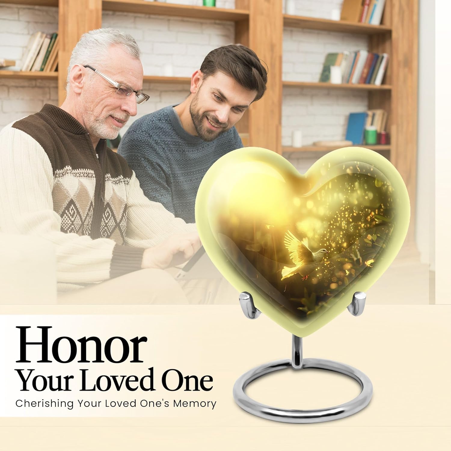 Flying Dove Urns - Heart Urns for Human Ashes - 3 Inch Urns - Urns for Human Ashes Adult Man - Small Urn for Ashes Keepsake - Cremation Urn - Yellow Urns for Human Ashes Adult - Keepsake Urns