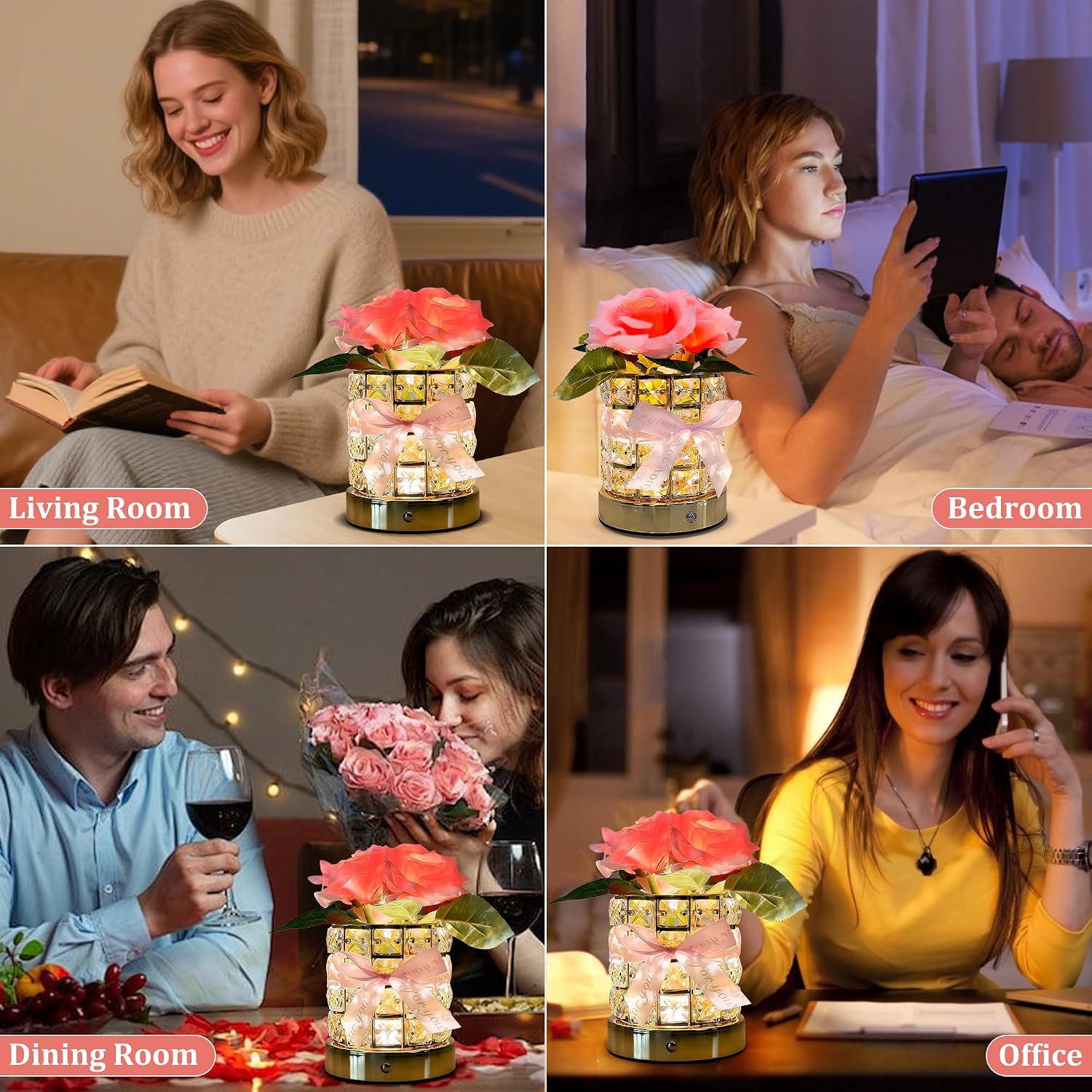 Mothers Day Gifts for Mom, Rose Flower Lamp, USB Rechargeable Cordless Night Light, 3 Color Infinitely Dimming LED Touch Lamp for Bedroom, Birthday Gift for Women Mom Grandma Girlfriend, Home Decor