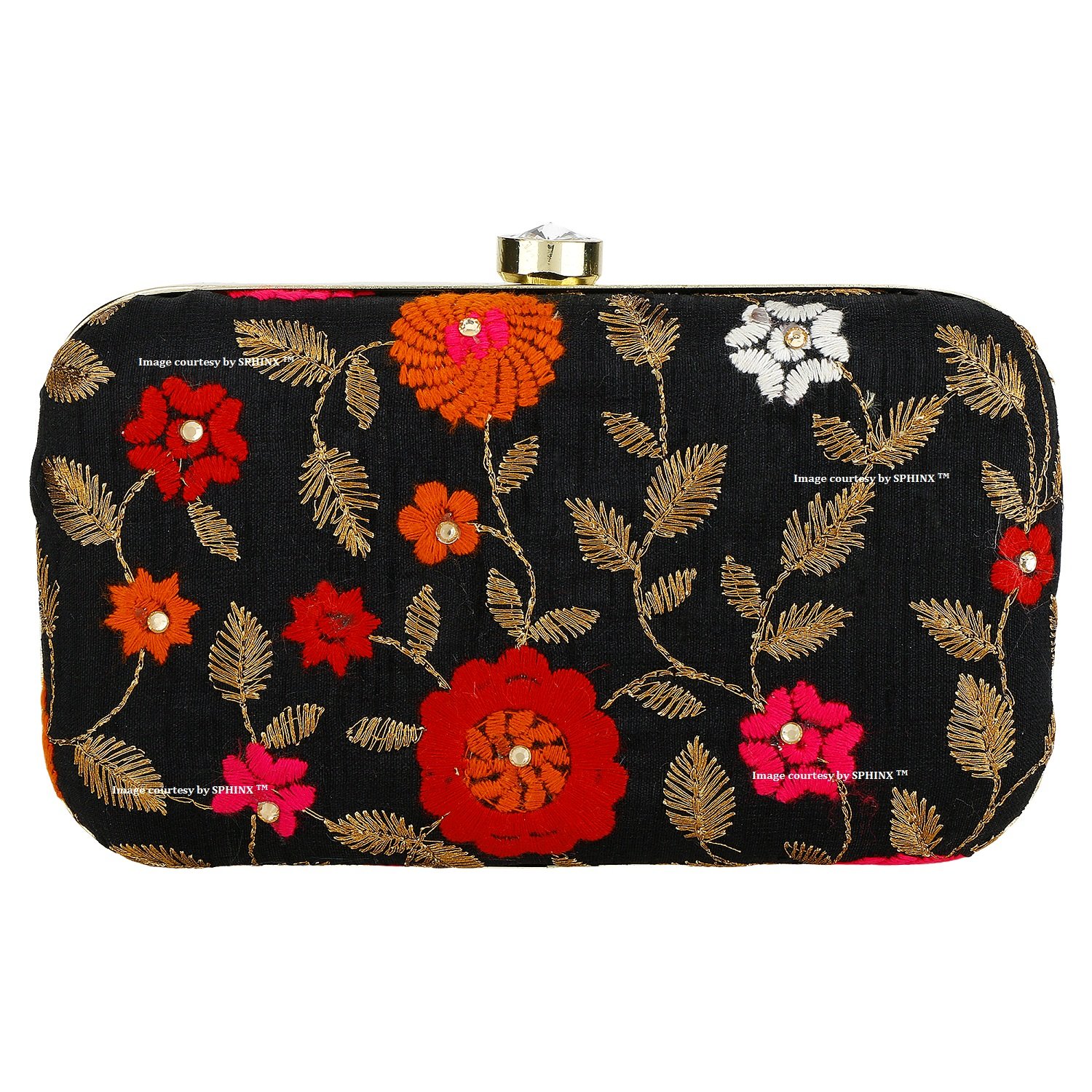 SPHINX Contemporary Handcrafted Ethnic Clutch for Women/Girls - Black (1 Piece)