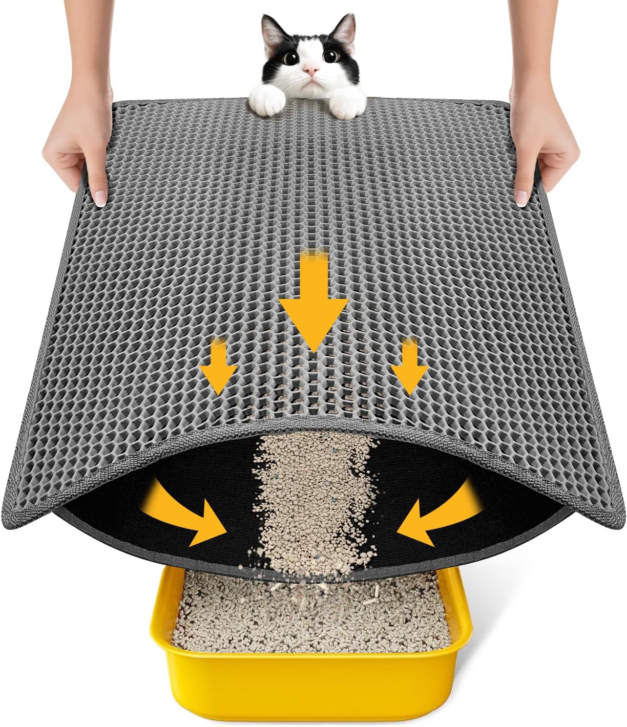 Conlun Cat Litter Mat: EVA Honeycomb Double Layer, Waterproof Urine-Proof, Scatter Control, Non-Slip Easy Clean Gray