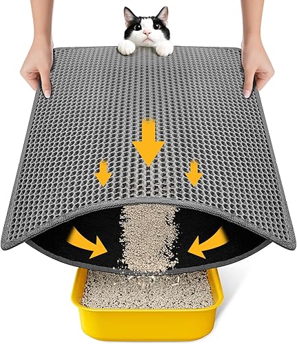 Tapete de arena para gatos, capa trasera súper impermeable mejorada, tapete para caja de arena, antideslizante, duradero, suave en las patas, tapete