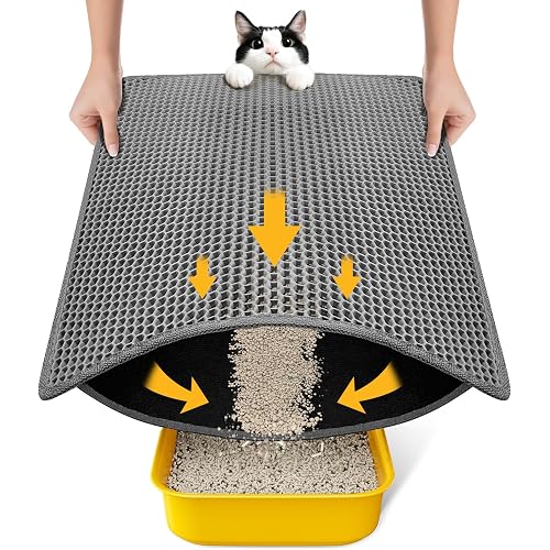Cat Litter Mat-Litter Box Mat for Kitty, EVA Honeycomb Double Layer Design, Urine & Waterproof Scatter Control, Less Waste, Easier To Clean,Non Slip, Gray