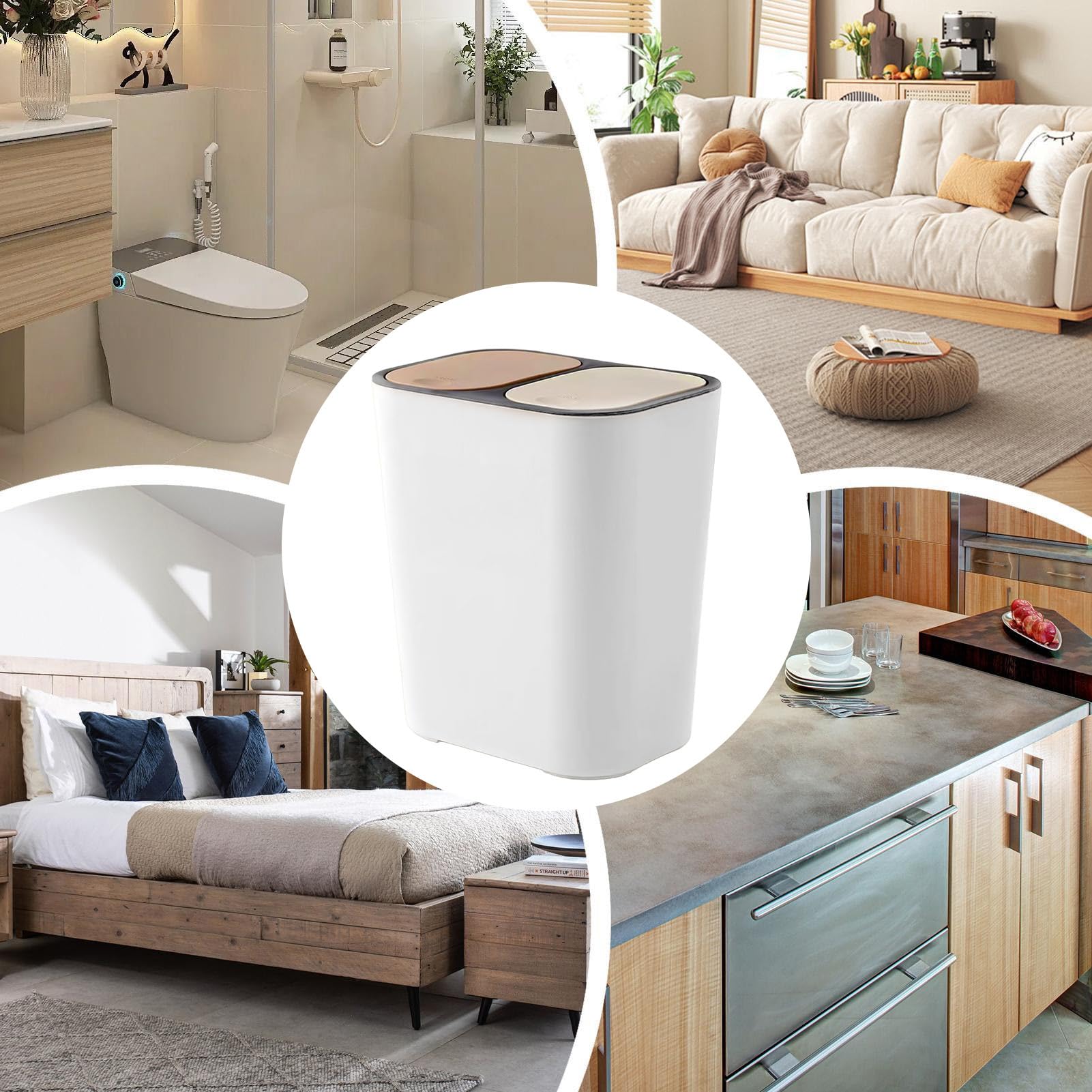 Cestino Doppio - Cestino Per Rifiuti Con Riciclo Combinato,Secchio Rifiuti 18L Coperchi a Pressione per Cucina Bagno Esterno Giardino Lavanderia Sala Pranzo