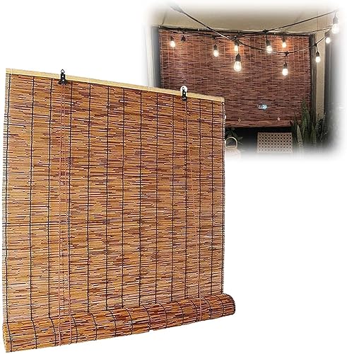 Persianas de bambú para ventanas, persianas romanas de bambú tejidas sin cordones, cortina de caña de filtro de luz para el hogar, persianas